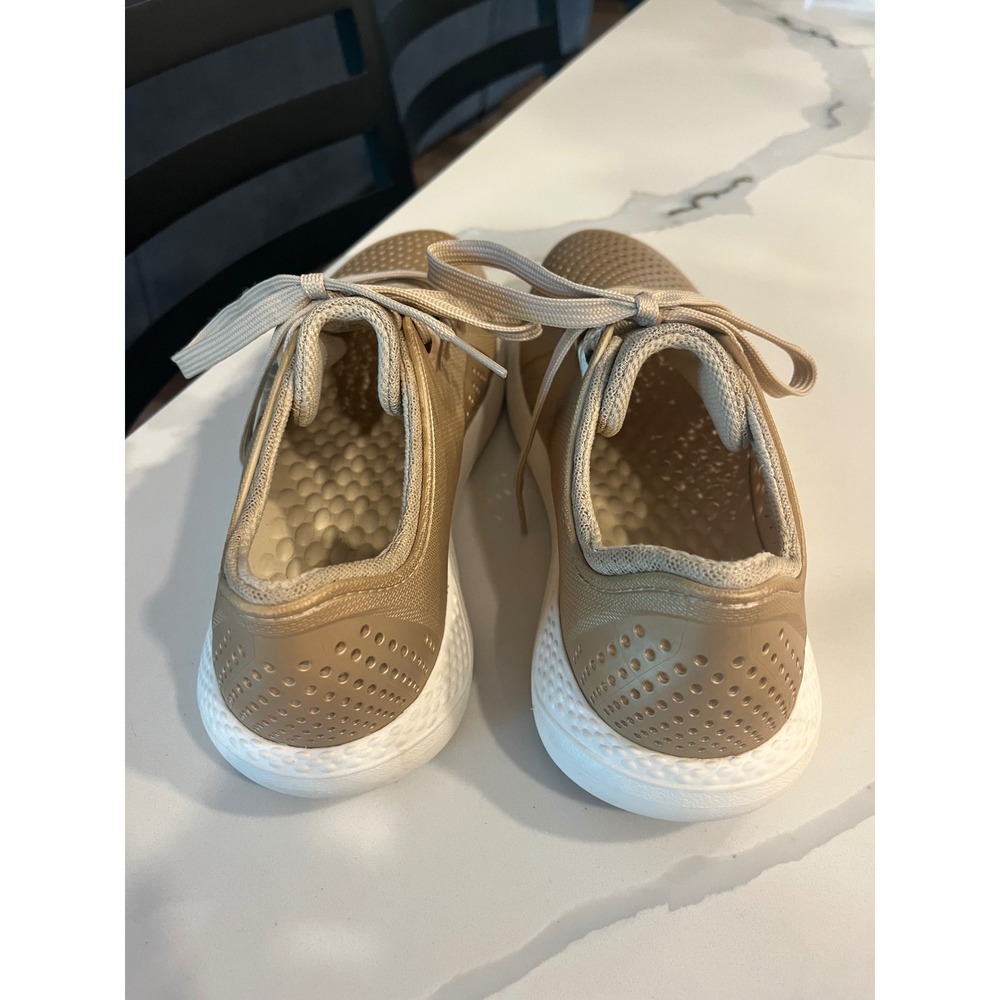 Crocs LiteRide Pacer Gold Metallic Sneakers Women 10 Comfort Lace Up Lightweight - Picture 4 of 9